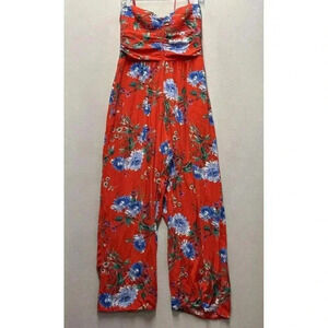 Band of Gypsies Women's L Red Multicolor Florals Strapless‎ Sweetheart Jumpsuit